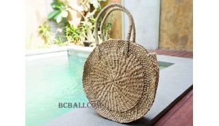 handmade circle straw handbag natural short handle